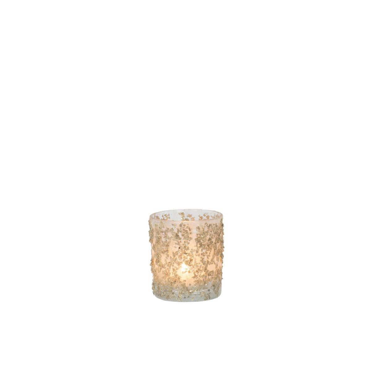 J-Line J-Line theelichthouder Glitter - glas - champagne - klein - 4 stuks