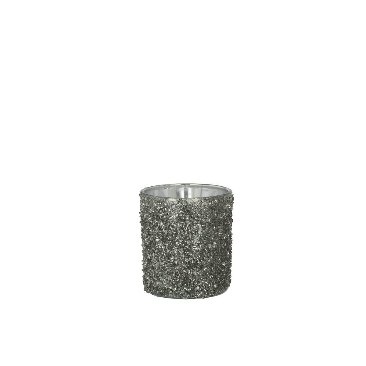 J-Line J-Line theelichthouder Glitter - glas - grijs - medium - 2 stuks