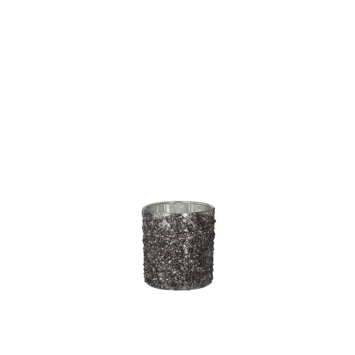 J-Line J-Line theelichthouder Glitter - glas - grijs - small - 4 stuks