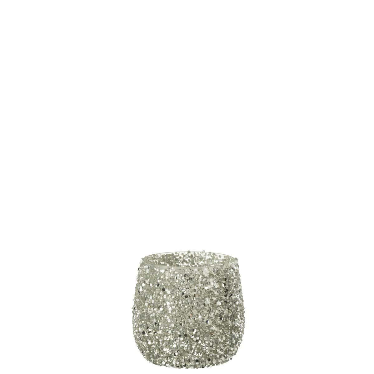 J-Line J-Line theelichthouder Glitter - glas - zilver - small - 2 stuks