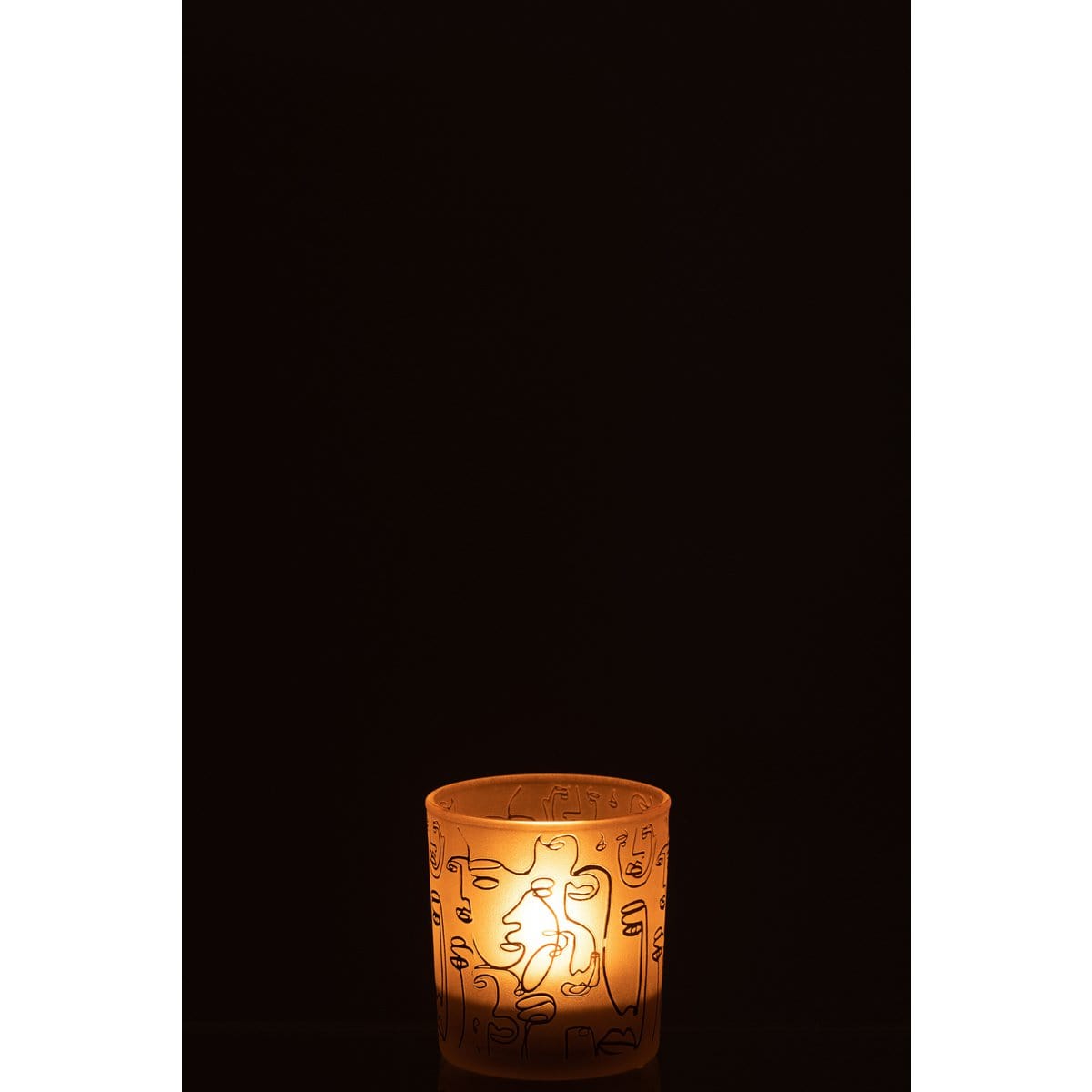 J-Line J-Line theelichthouder Happy Faces - glas - beige - small - 2 stuks
