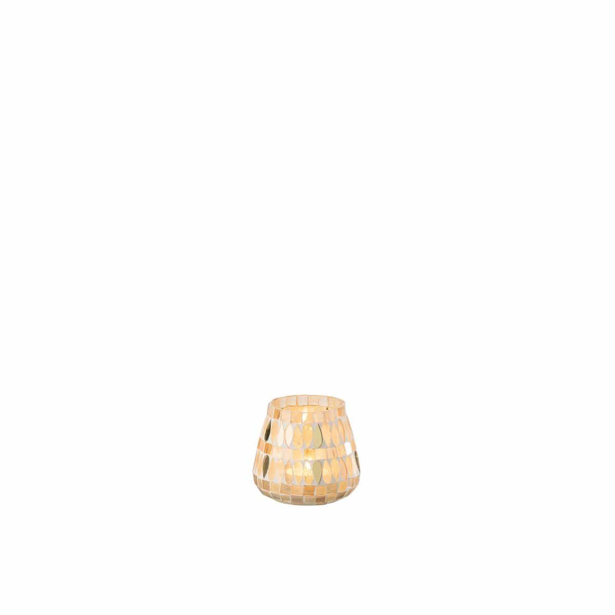 J-Line J-Line theelichthouder Mozaiek - glas - beige - small - 2 stuks