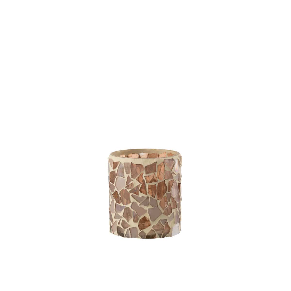 J-Line J-Line theelichthouder Mozaiek - glas - beige - small - 2 stuks