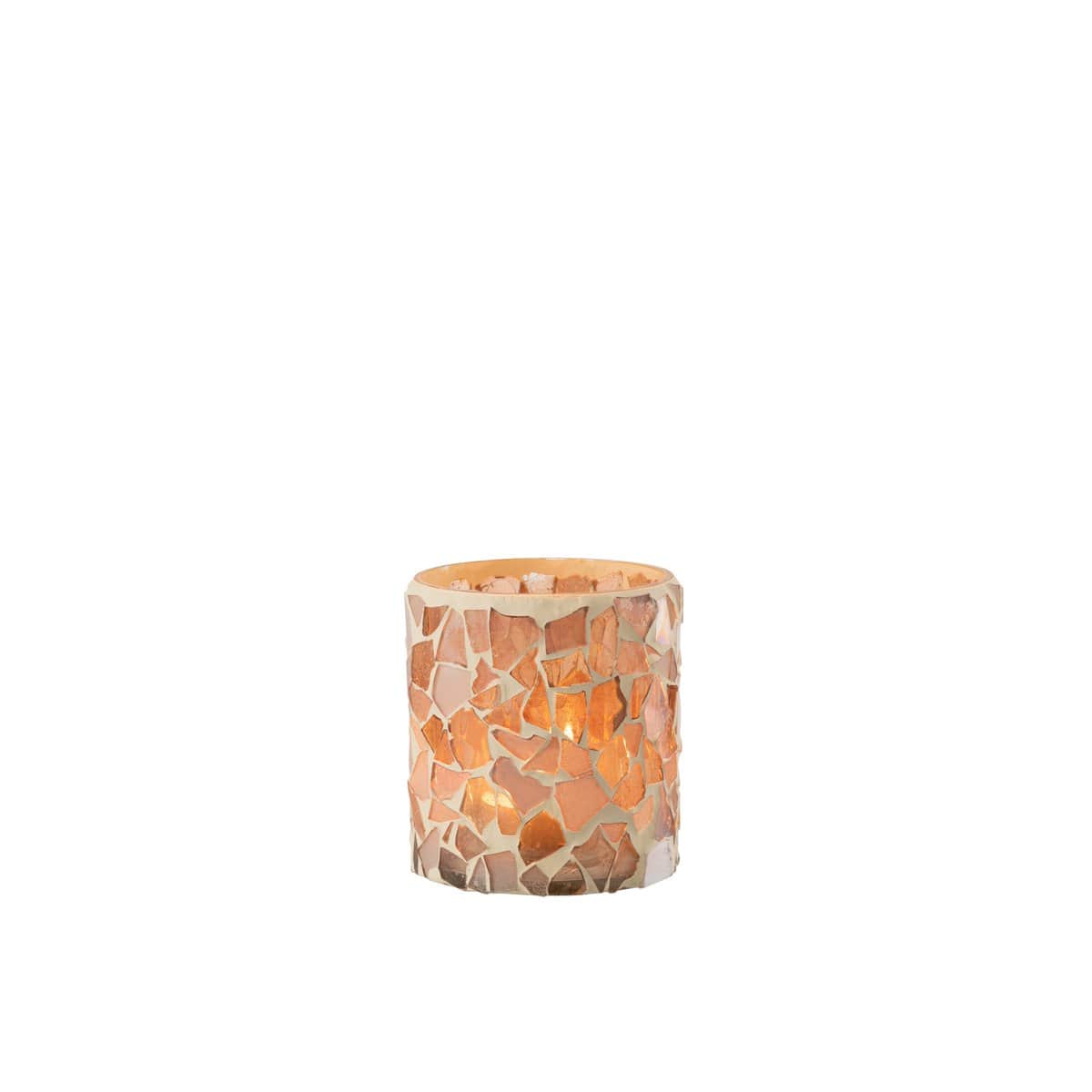 J-Line J-Line theelichthouder Mozaiek - glas - beige - small - 2 stuks