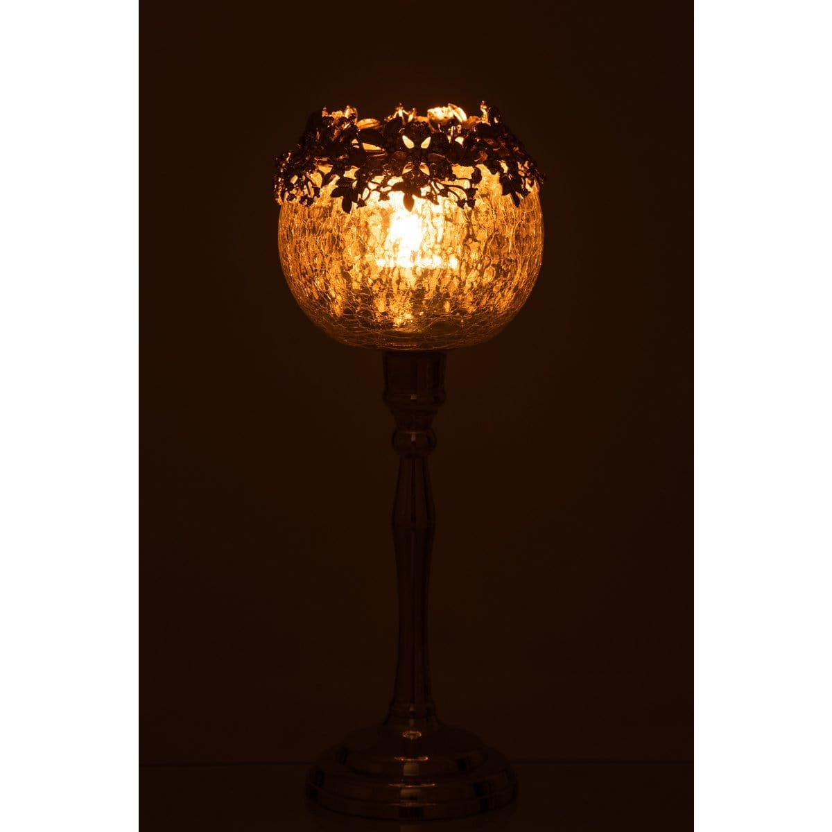 J-Line J-Line theelichthouder op voet Juweel - metaal/glas - zilver - large