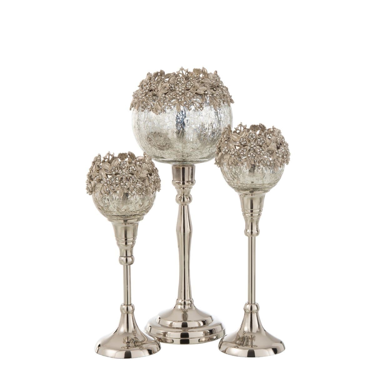 J-Line J-Line theelichthouder op voet Juweel - metaal/glas - zilver - large