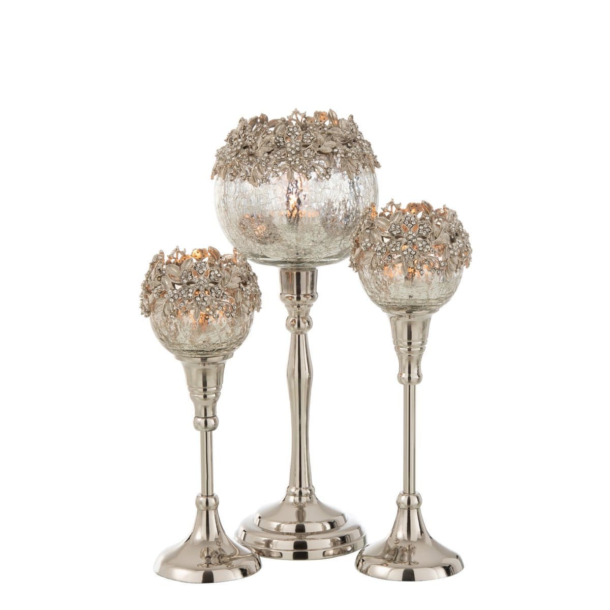 J-Line J-Line theelichthouder op voet Juweel - metaal/glas - zilver - large