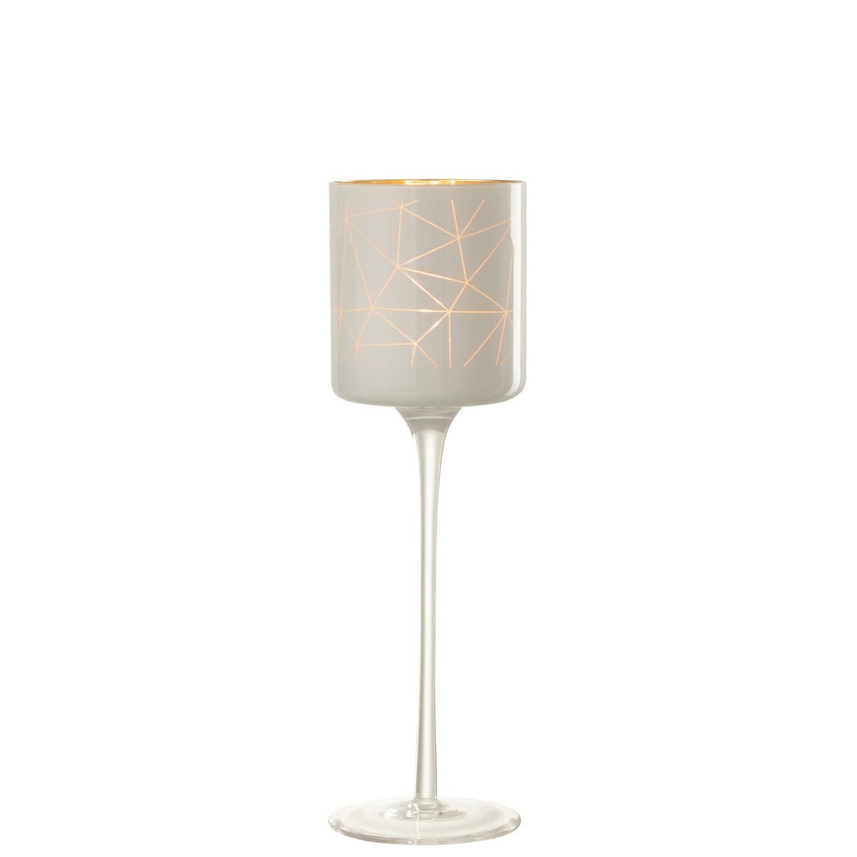 J-Line J-Line theelichthouder op voet Milano - glas - wit/goud - large