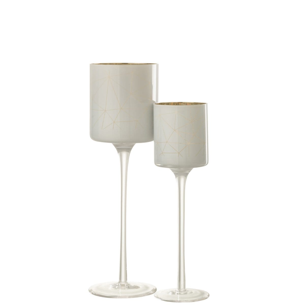 J-Line J-Line theelichthouder op voet Milano - glas - wit/goud - large