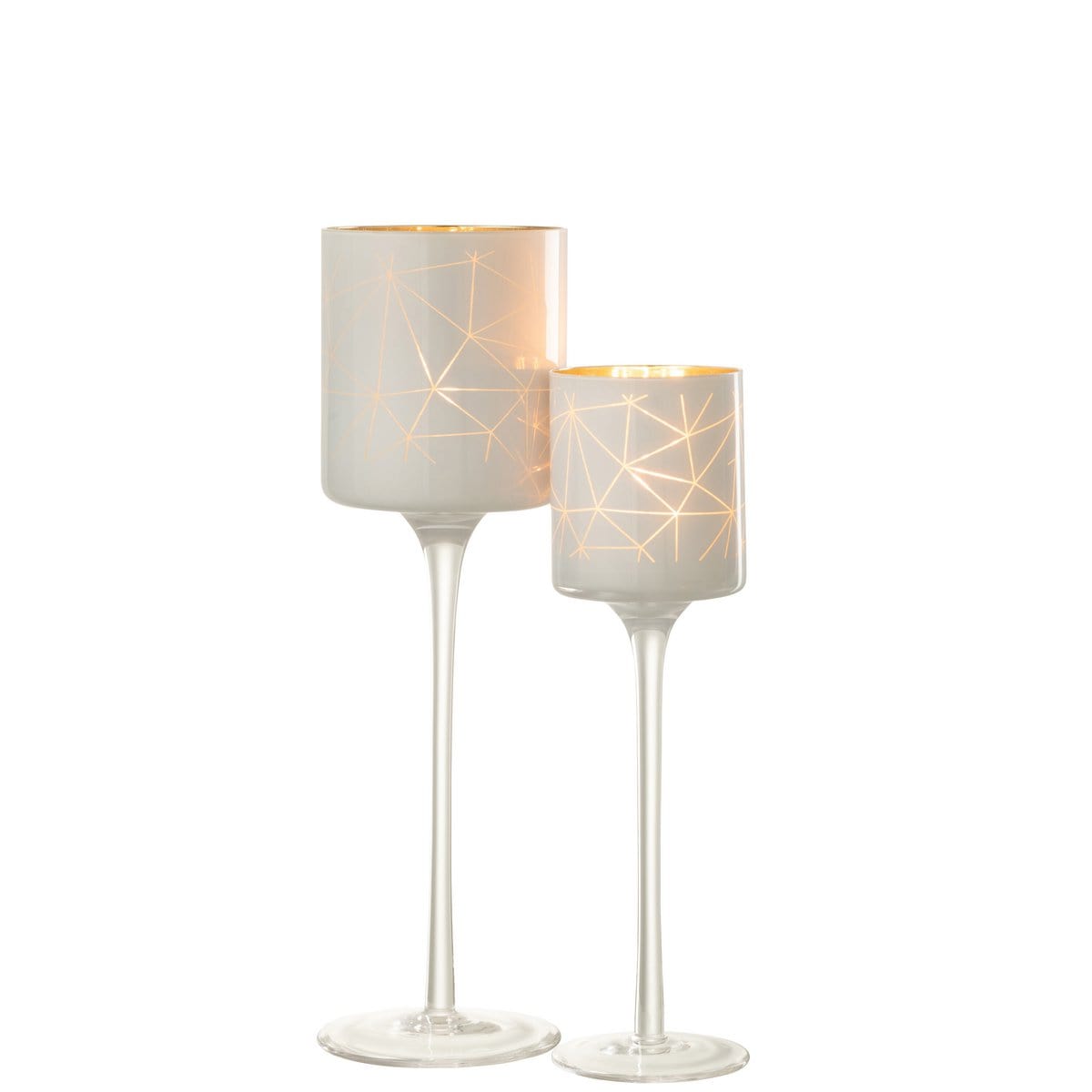 J-Line J-Line theelichthouder op voet Milano - glas - wit/goud - large