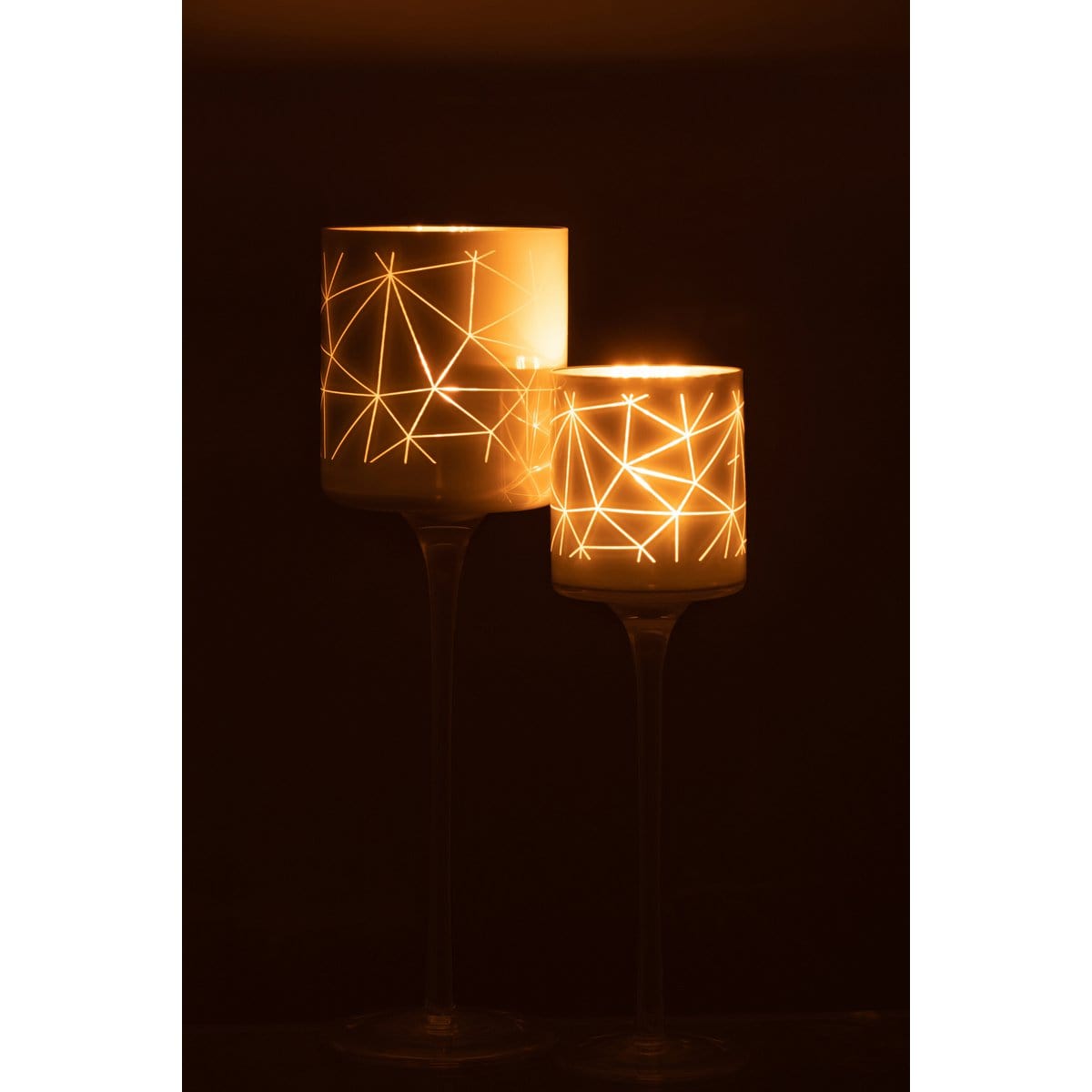 J-Line J-Line theelichthouder op voet Milano - glas - wit/goud - large