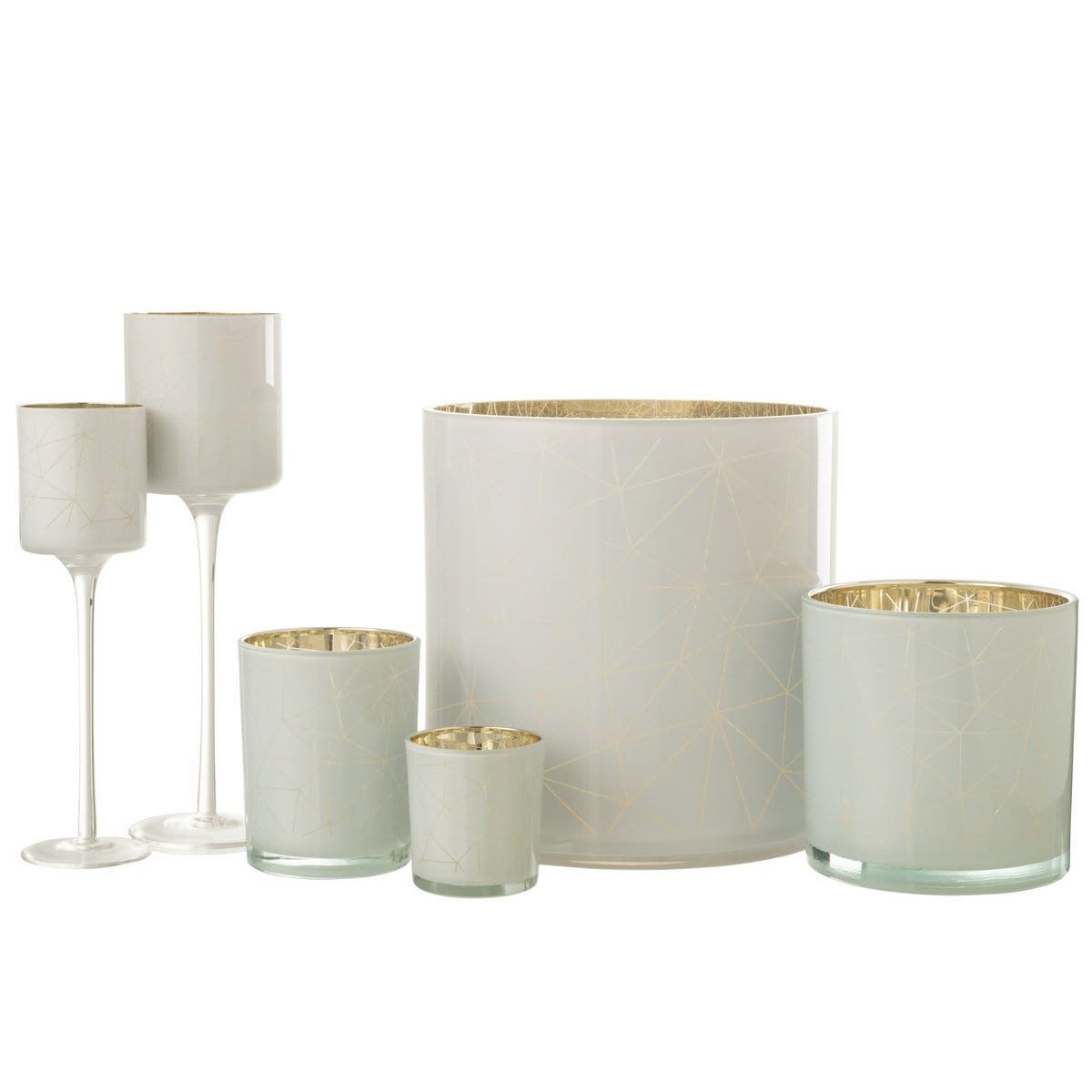 J-Line J-Line theelichthouder op voet Milano - glas - wit/goud - large