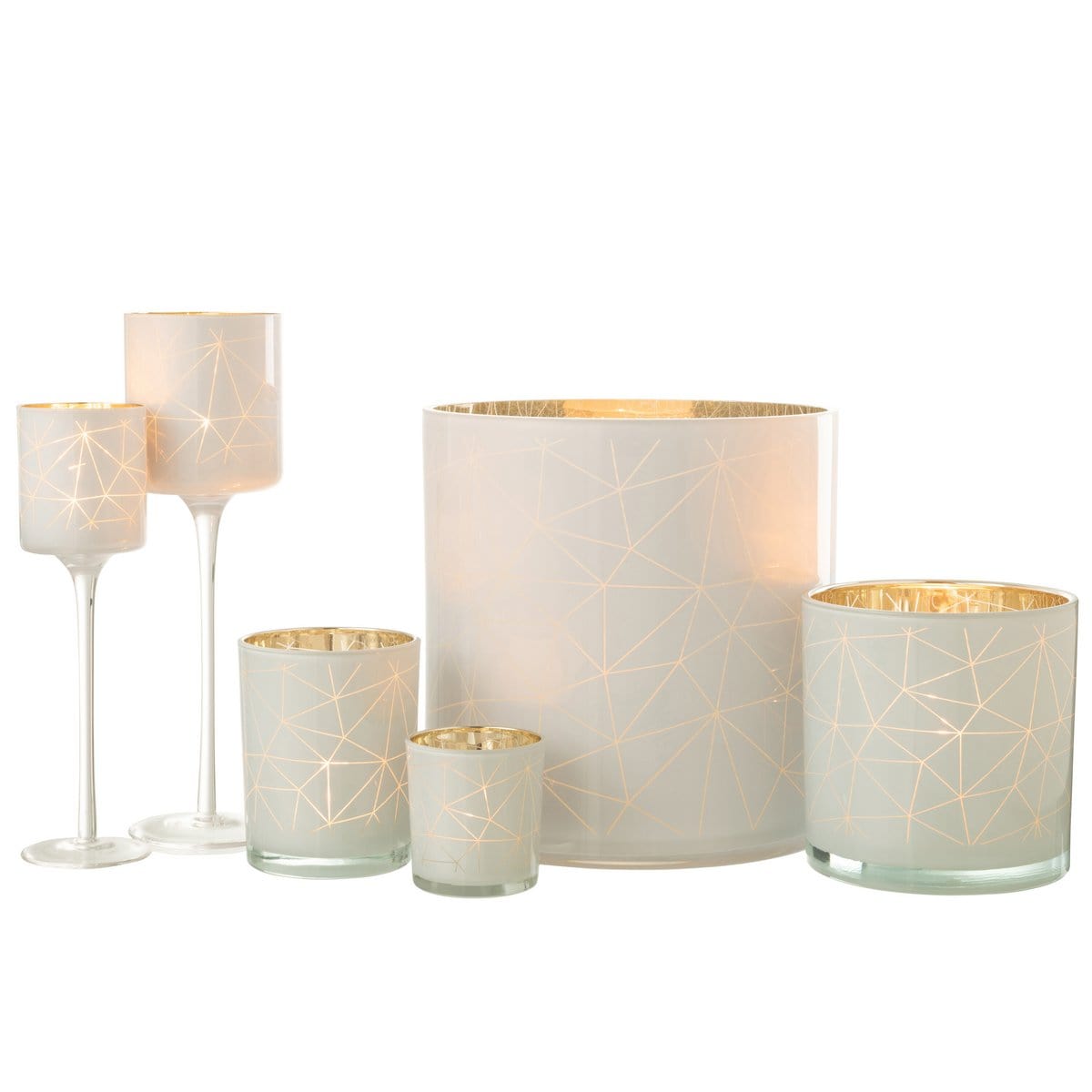 J-Line J-Line theelichthouder op voet Milano - glas - wit/goud - large