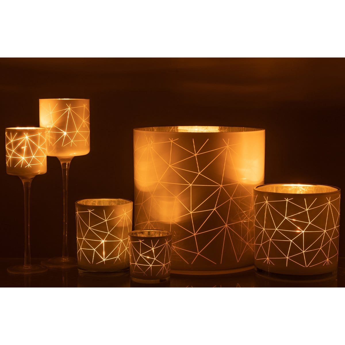 J-Line J-Line theelichthouder op voet Milano - glas - wit/goud - large