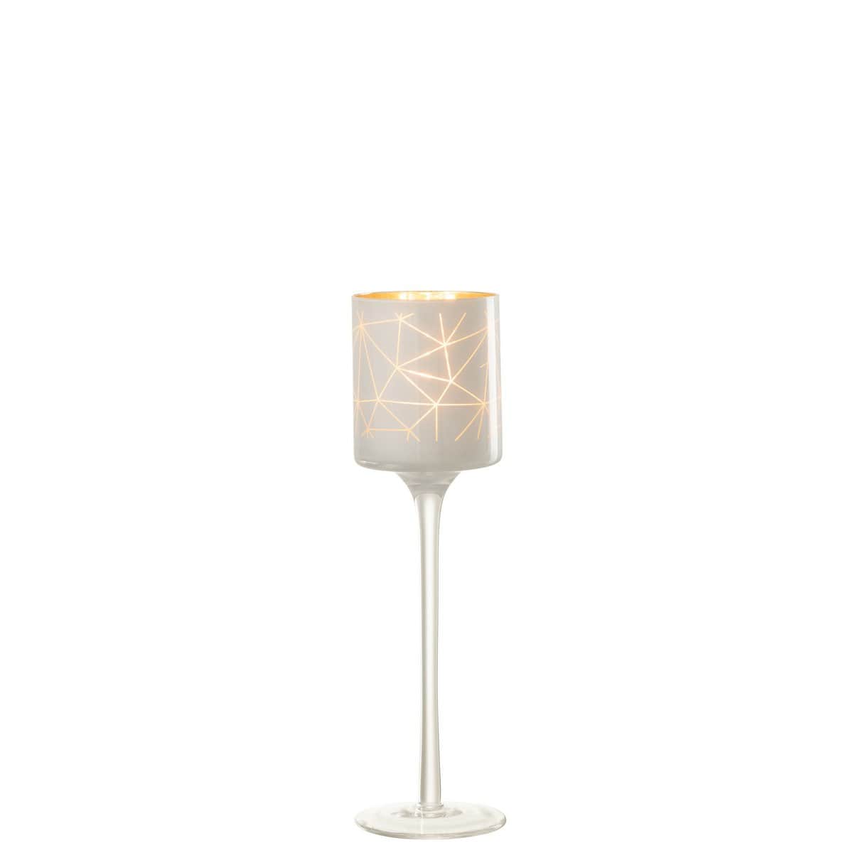 J-Line J-Line theelichthouder op voet Milano - glas - wit/goud - small