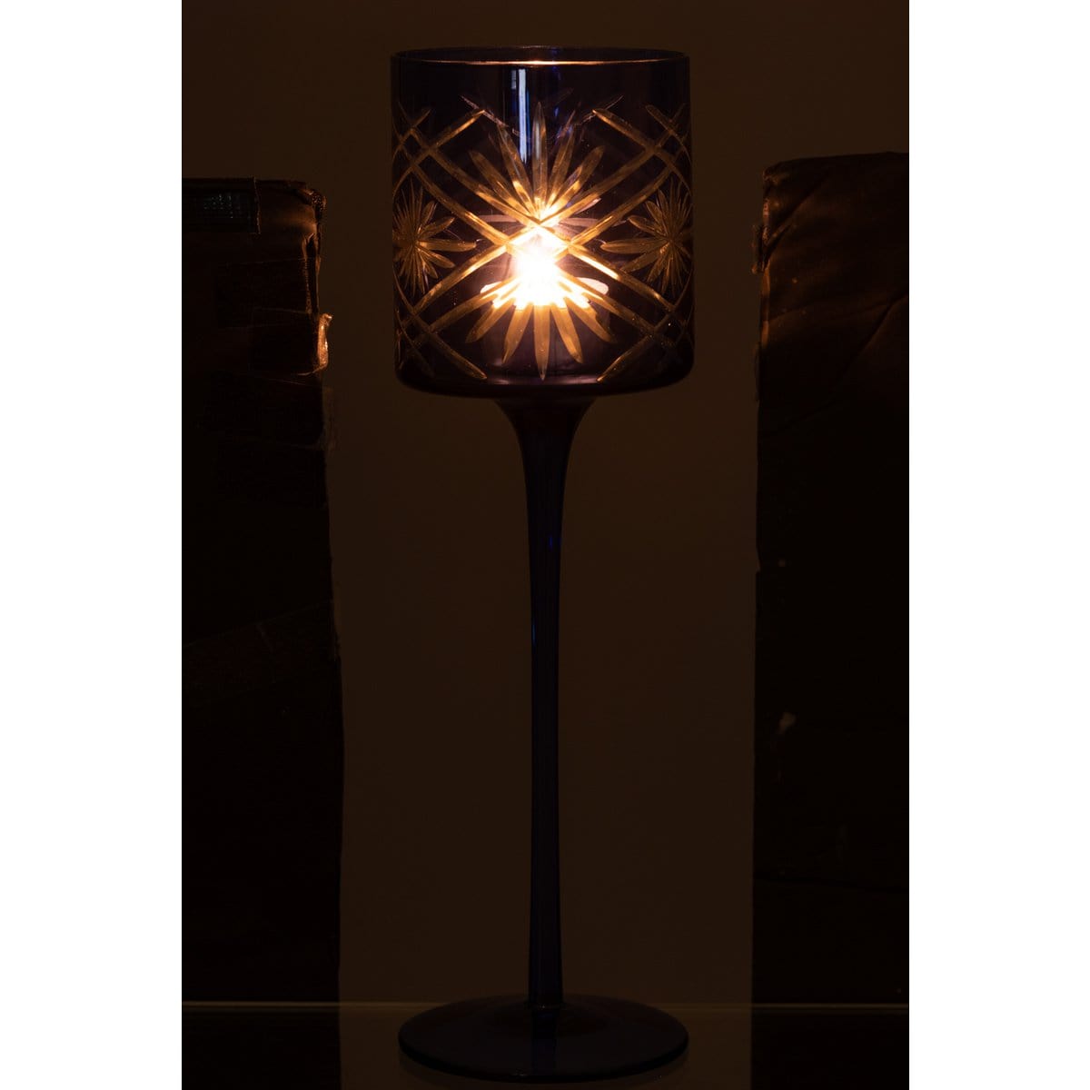 J-Line J-Line theelichthouder op voet Santorini - glas - blauw - large