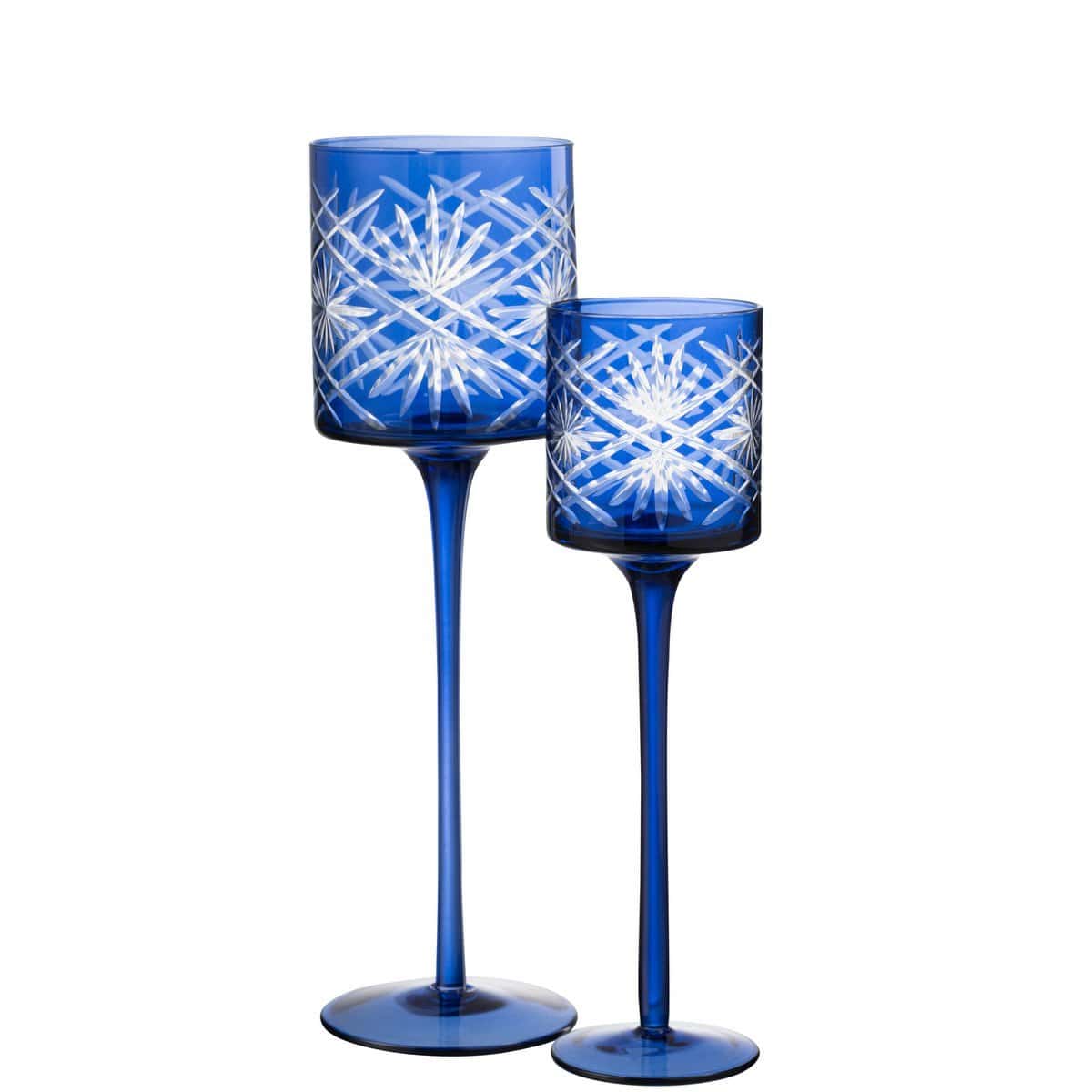 J-Line J-Line theelichthouder op voet Santorini - glas - blauw - large