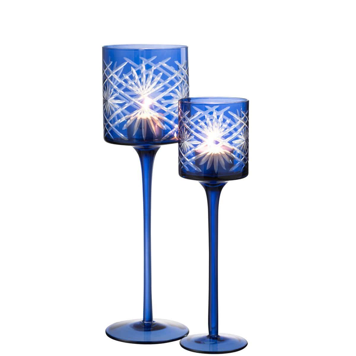 J-Line J-Line theelichthouder op voet Santorini - glas - blauw - large