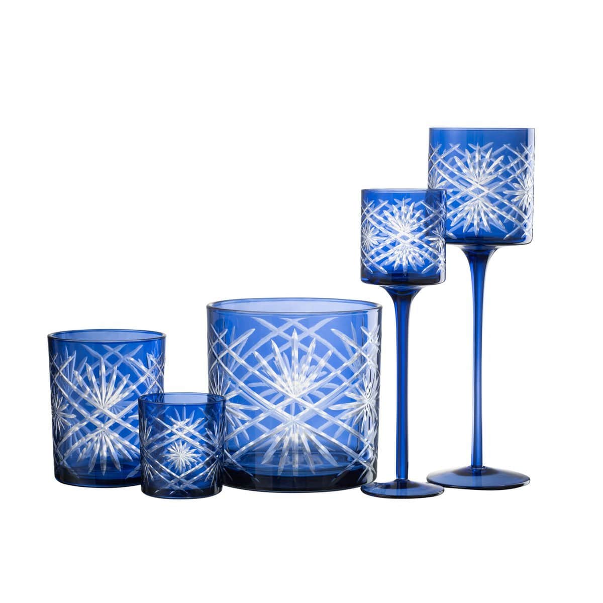 J-Line J-Line theelichthouder op voet Santorini - glas - blauw - large