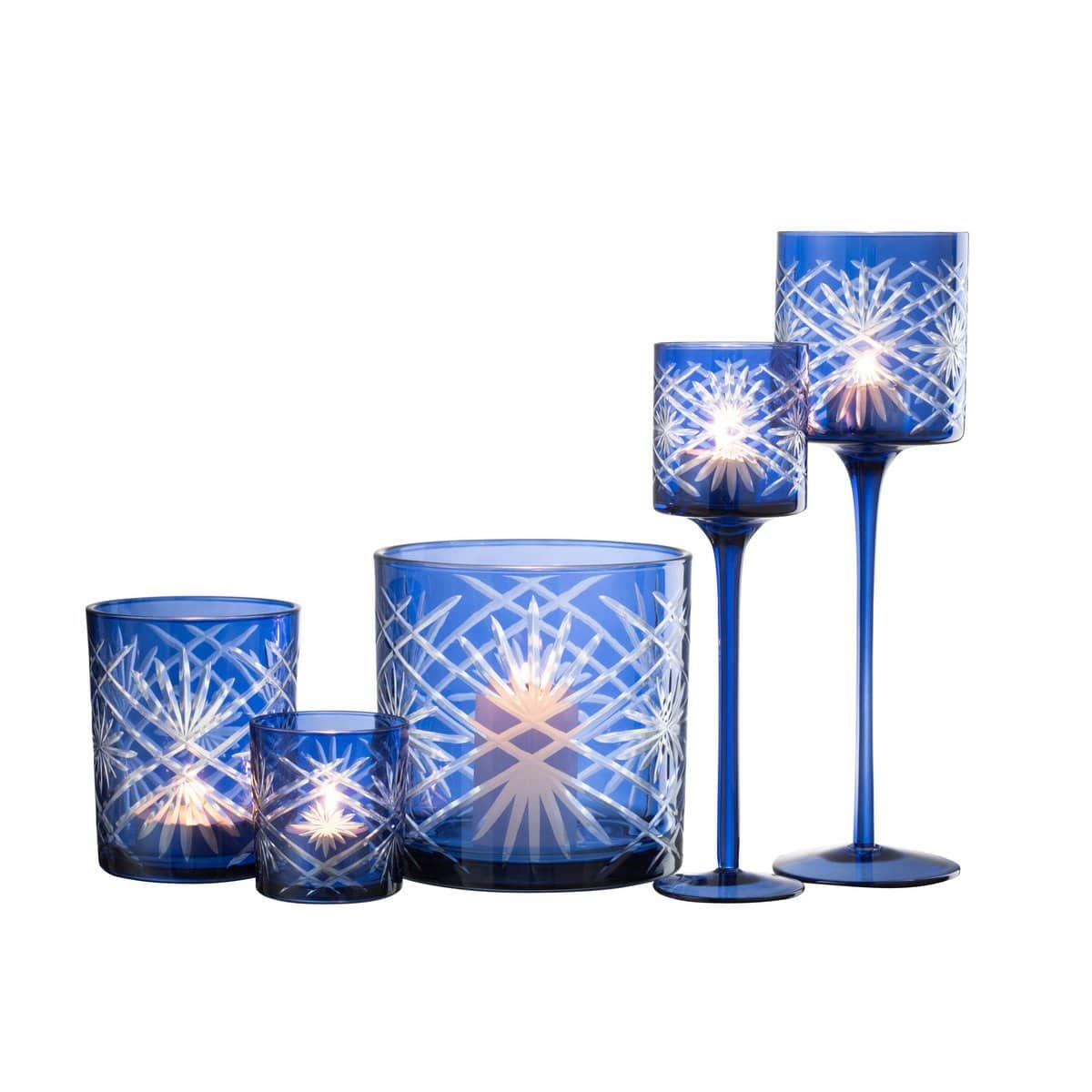 J-Line J-Line theelichthouder op voet Santorini - glas - blauw - large