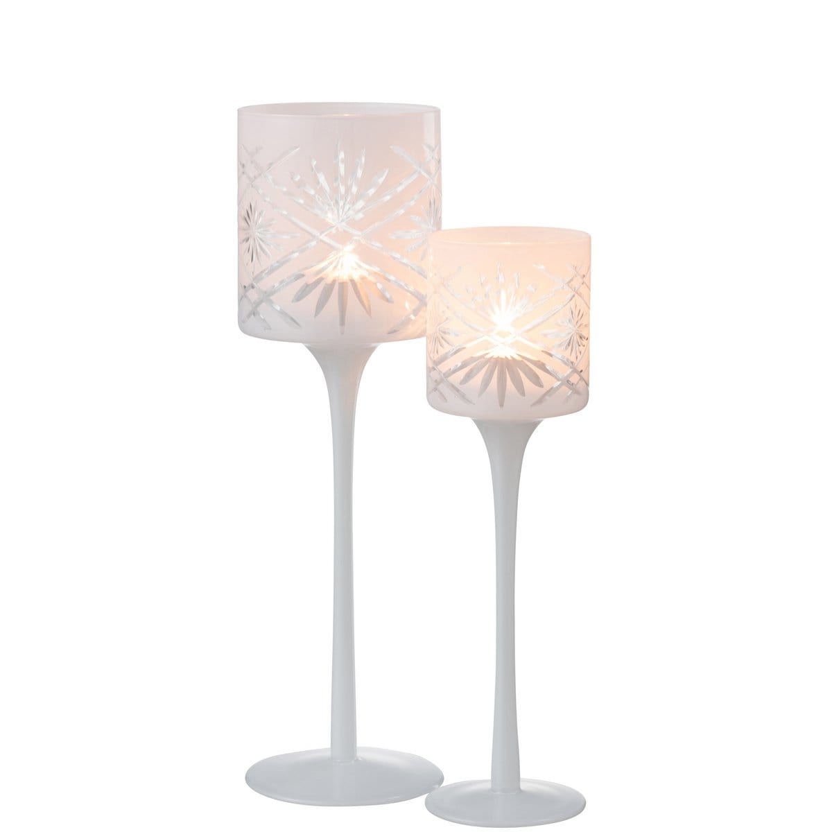 J-Line J-Line theelichthouder op voet Santorini - glas - wit - large