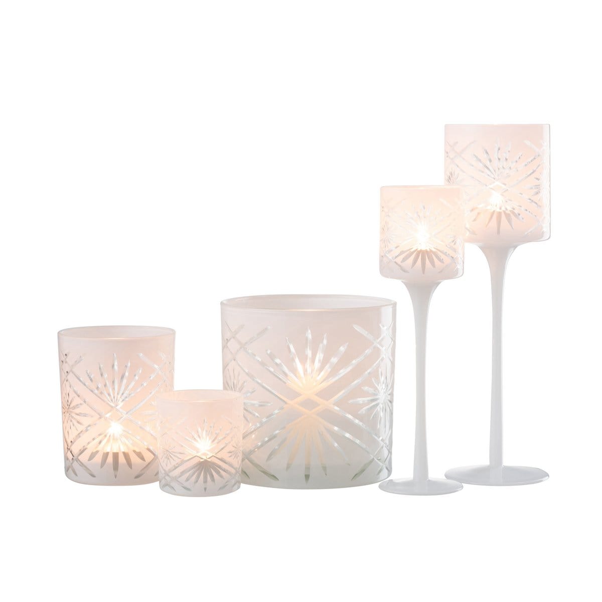 J-Line J-Line theelichthouder op voet Santorini - glas - wit - large