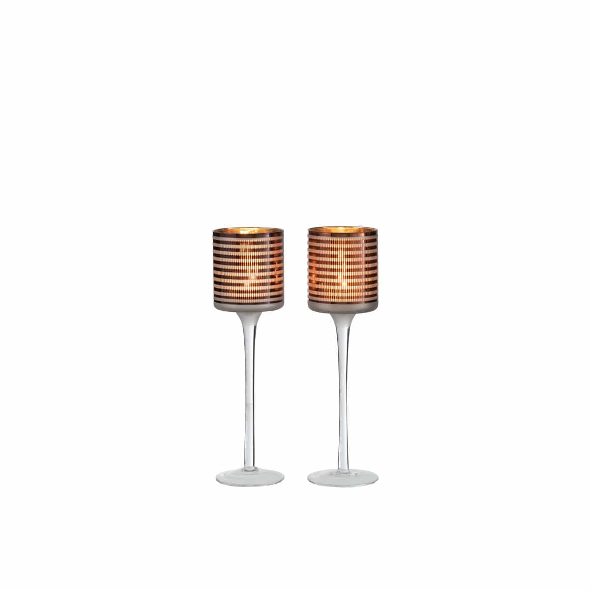J-Line J-Line theelichthouder op voet Strepen - glas - bruin - small