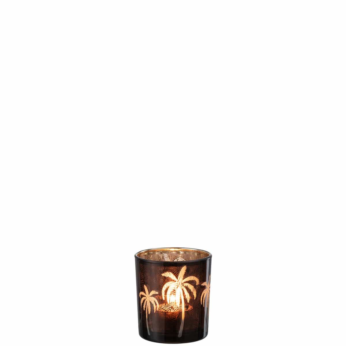J-Line J-Line theelichthouder Palmboom - glas - bruin - small - 6 stuks