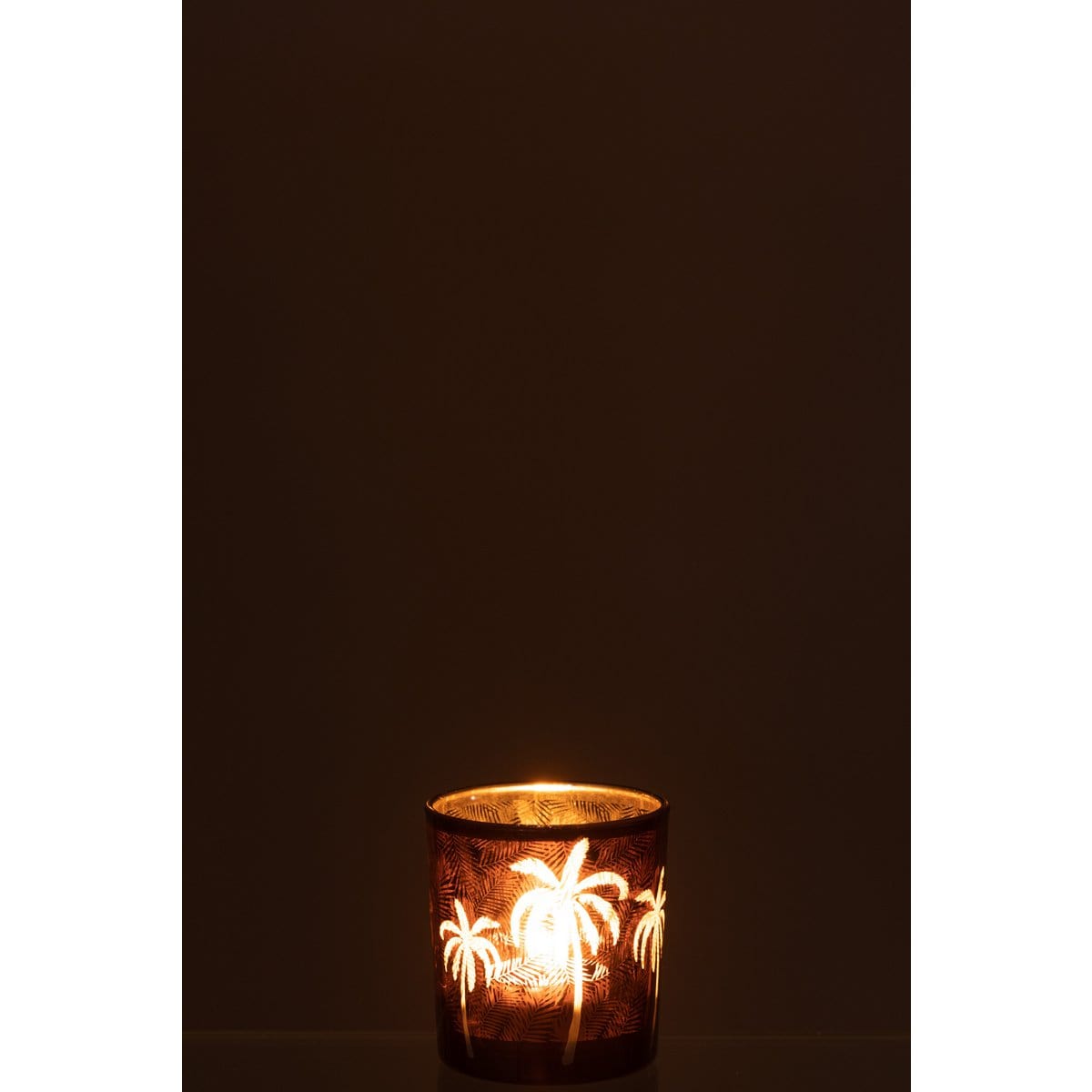 J-Line J-Line theelichthouder Palmboom - glas - bruin - small - 6 stuks