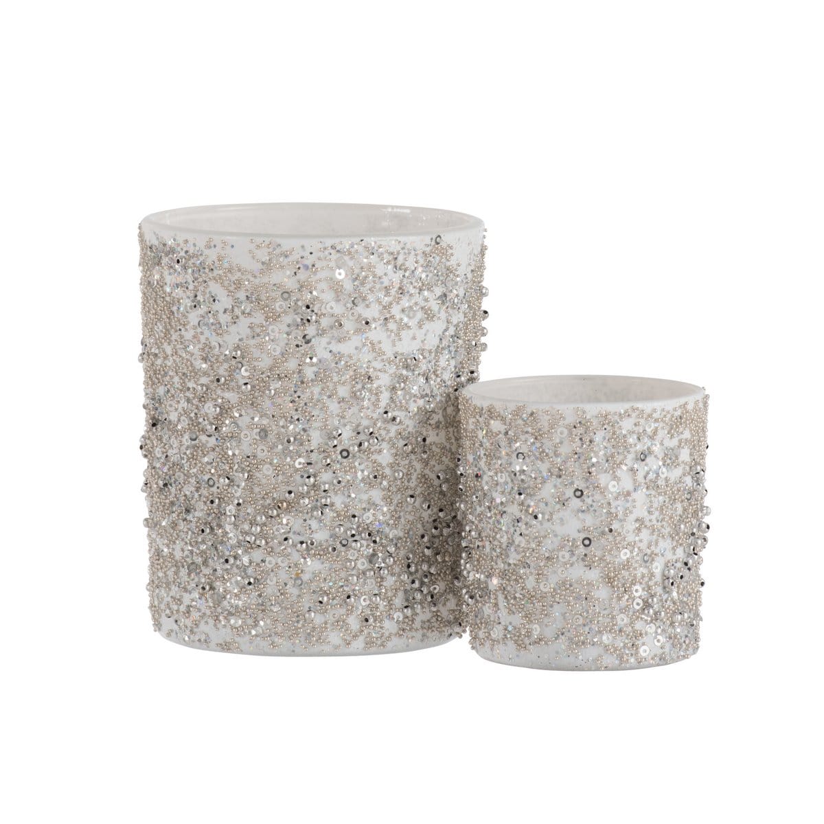 J-Line J-Line theelichthouder Parels - glas - zilver - large - 2 stuks