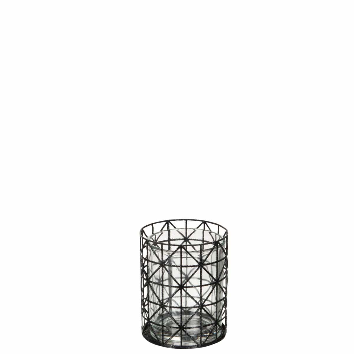 J-Line J-Line theelichthouder Patroon Glitter - metaal - zwart