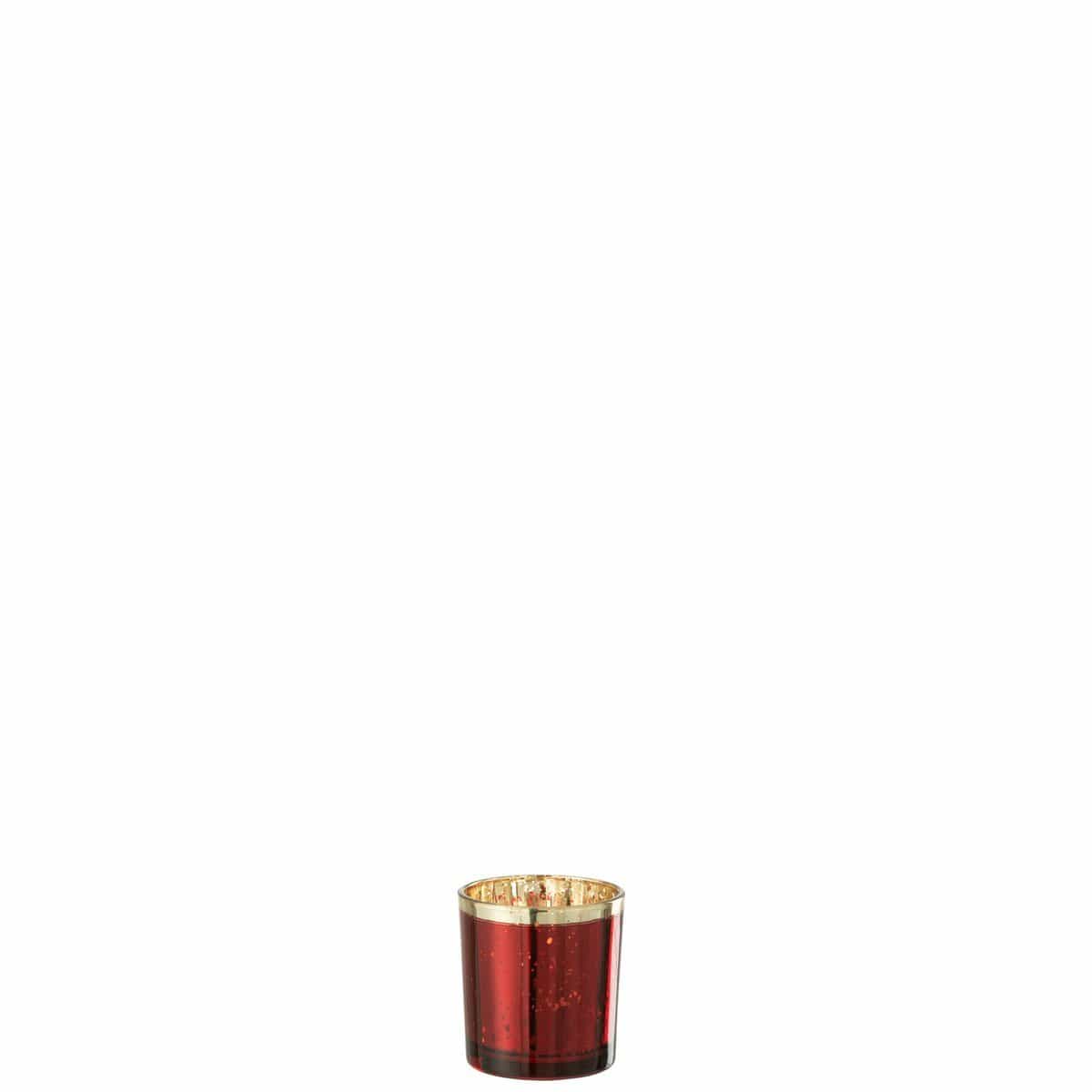J-Line J-Line theelichthouder Rand - glas - goud/rood - small - 6 stuks