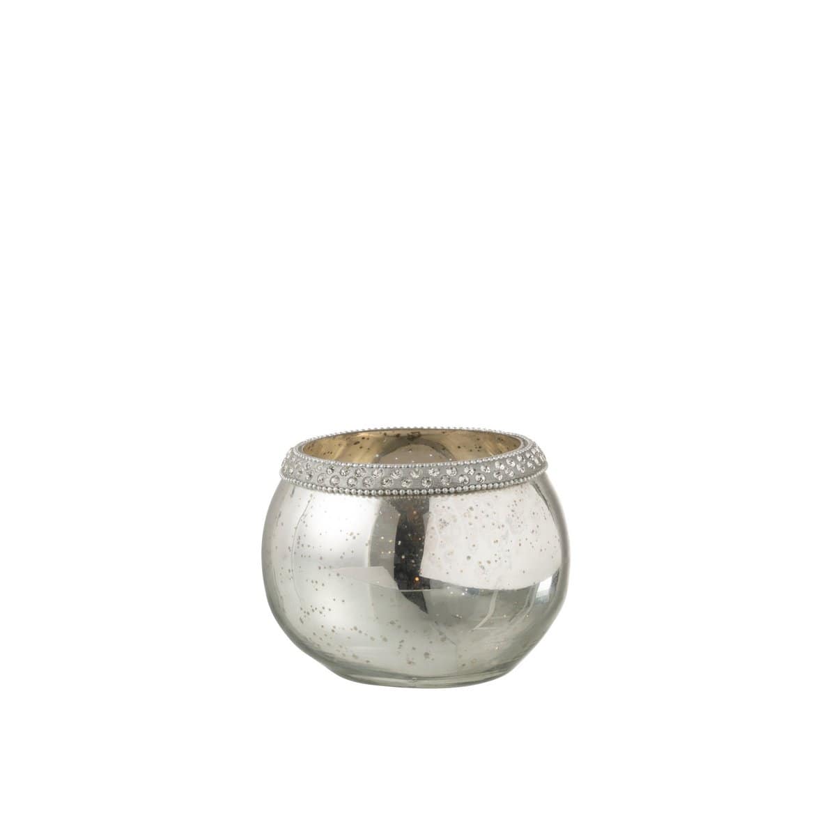 J-Line J-Line theelichthouder Rond Diamant - glas - zilver - small