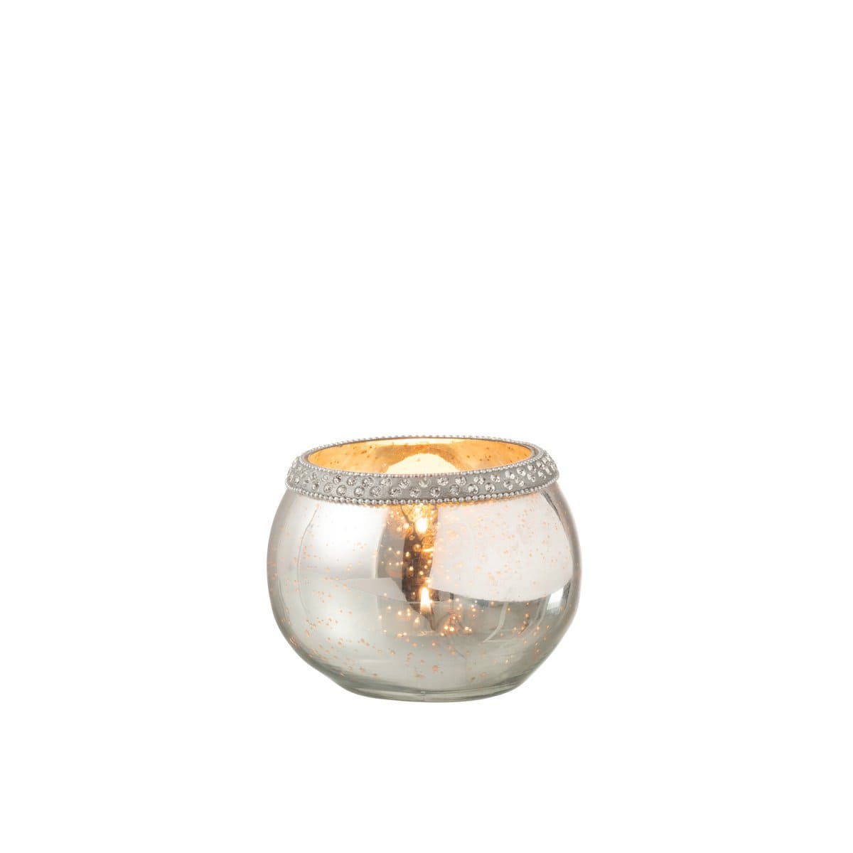 J-Line J-Line theelichthouder Rond Diamant - glas - zilver - small