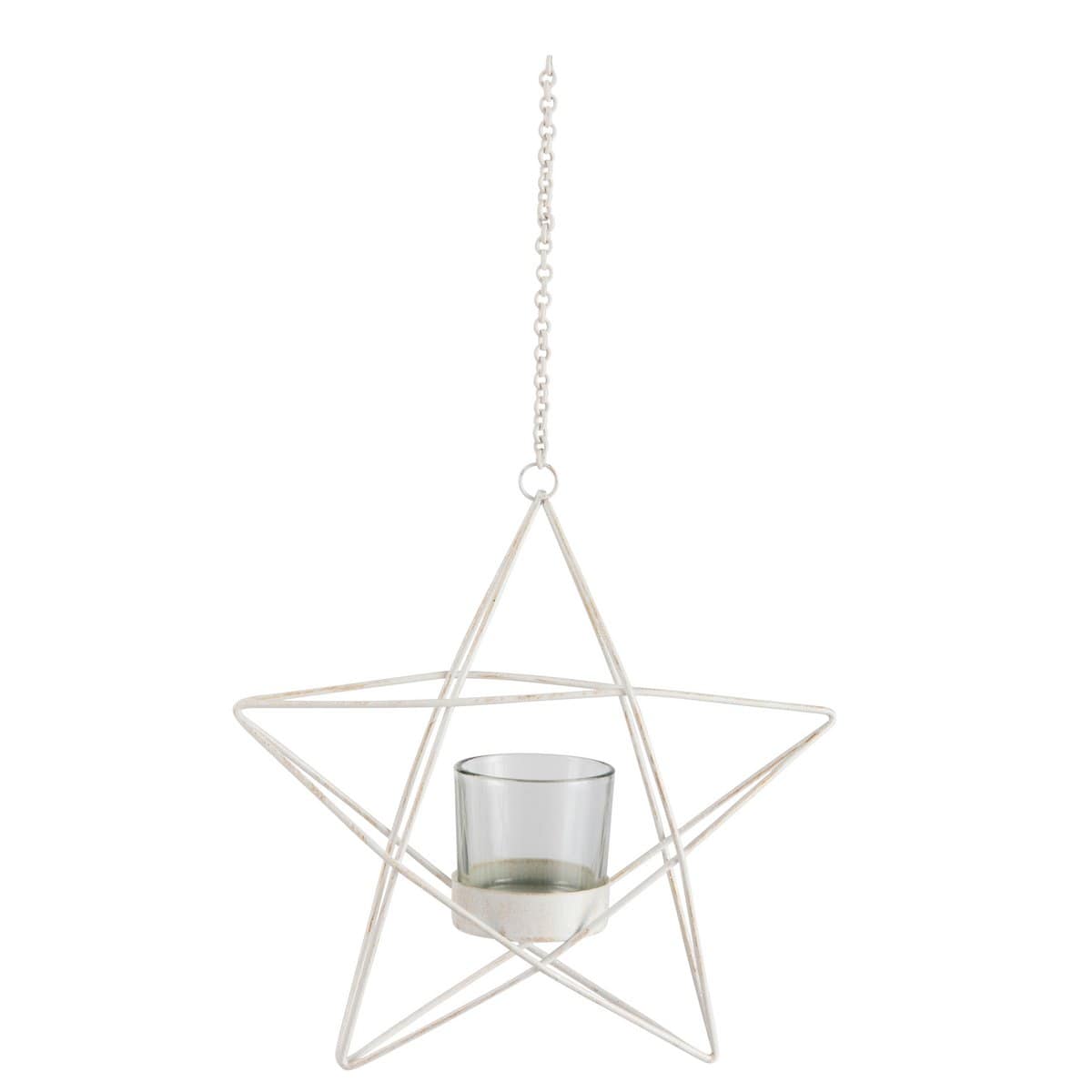 J-Line J-Line theelichthouder Ster Hang - metaal - glitter - wit - 4 stuks