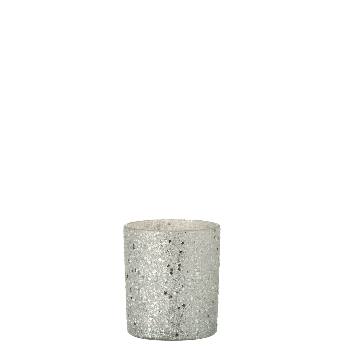 J-Line J-Line theelichthouder Sterretjes - glas - zilver - 2 stuks