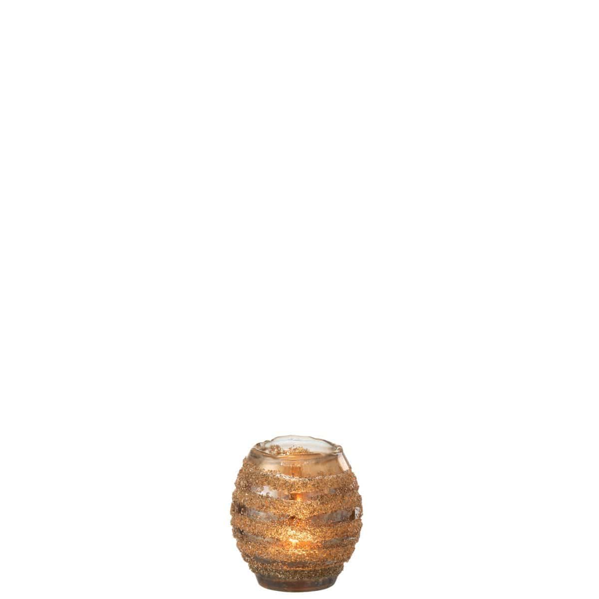 J-Line J-Line theelichthouder Streep Rond - glas - bruin - small - 2 stuks