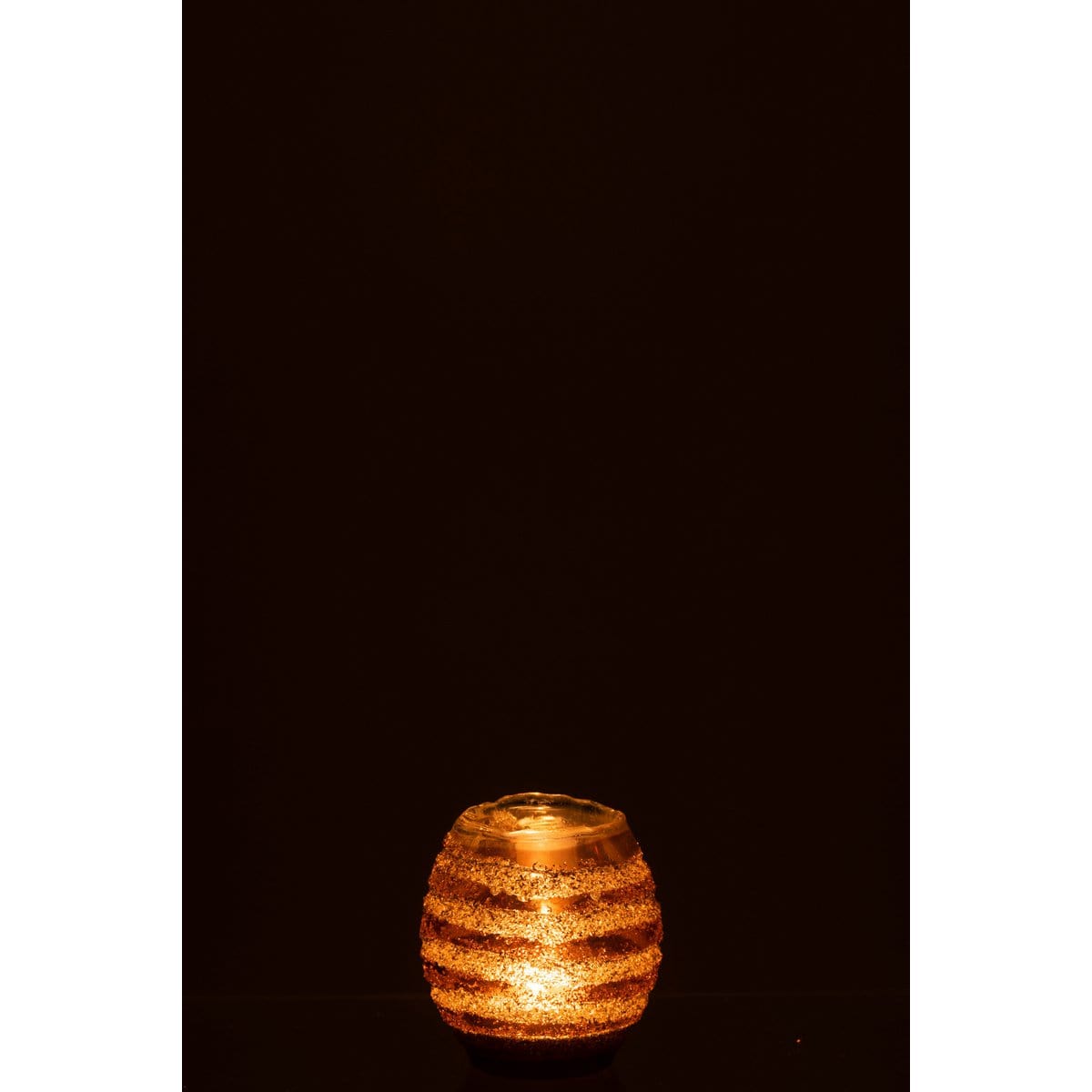 J-Line J-Line theelichthouder Streep Rond - glas - bruin - small - 2 stuks