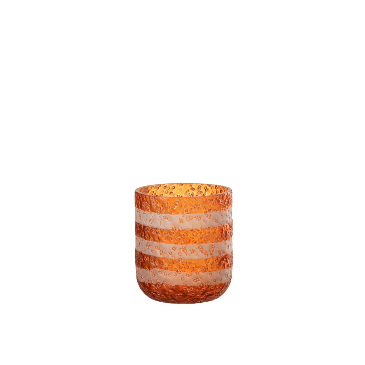 J-Line J-Line theelichthouder Strepen - glas - oranje/wit - small - 2 stuks