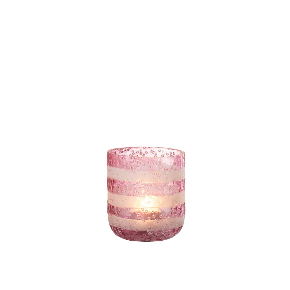 J-Line J-Line theelichthouder Strepen - glas - rood/wit - small - 2 stuks