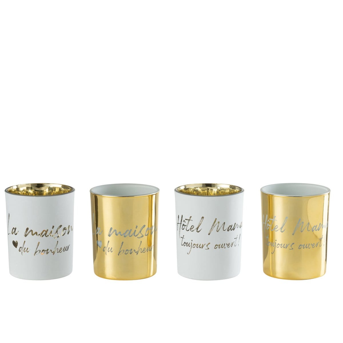 J-Line J-Line theelichthouder - textiel/glas - goud/zilver - large - 4 stuks