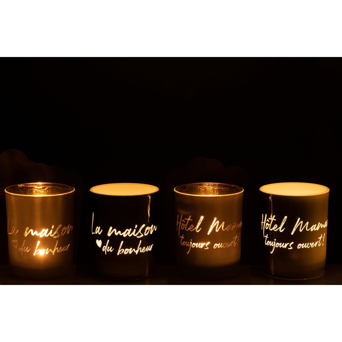 J-Line J-Line theelichthouder - textiel/glas - goud/zilver - large - 4 stuks