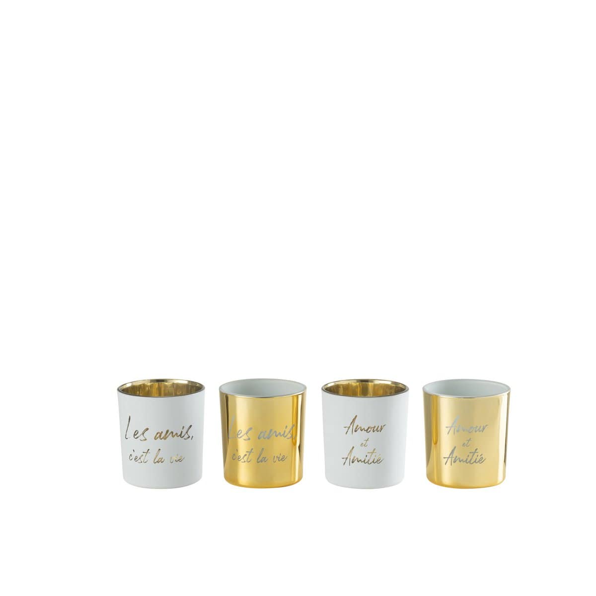 J-Line J-Line theelichthouder - textiel/glas - goud/zilver - small - 4 stuks