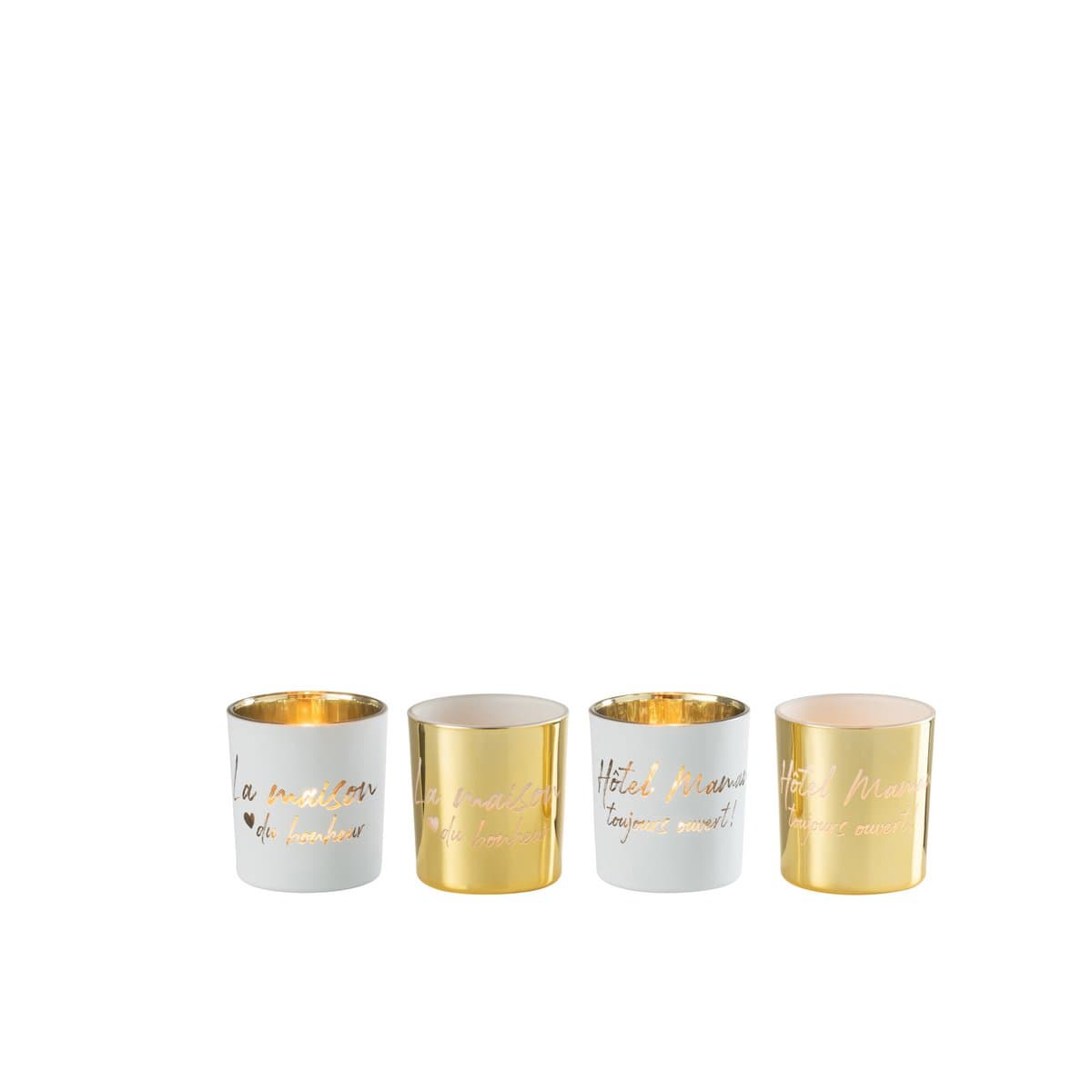 J-Line J-Line theelichthouder - textiel/glas - goud/zilver - small - 4 stuks