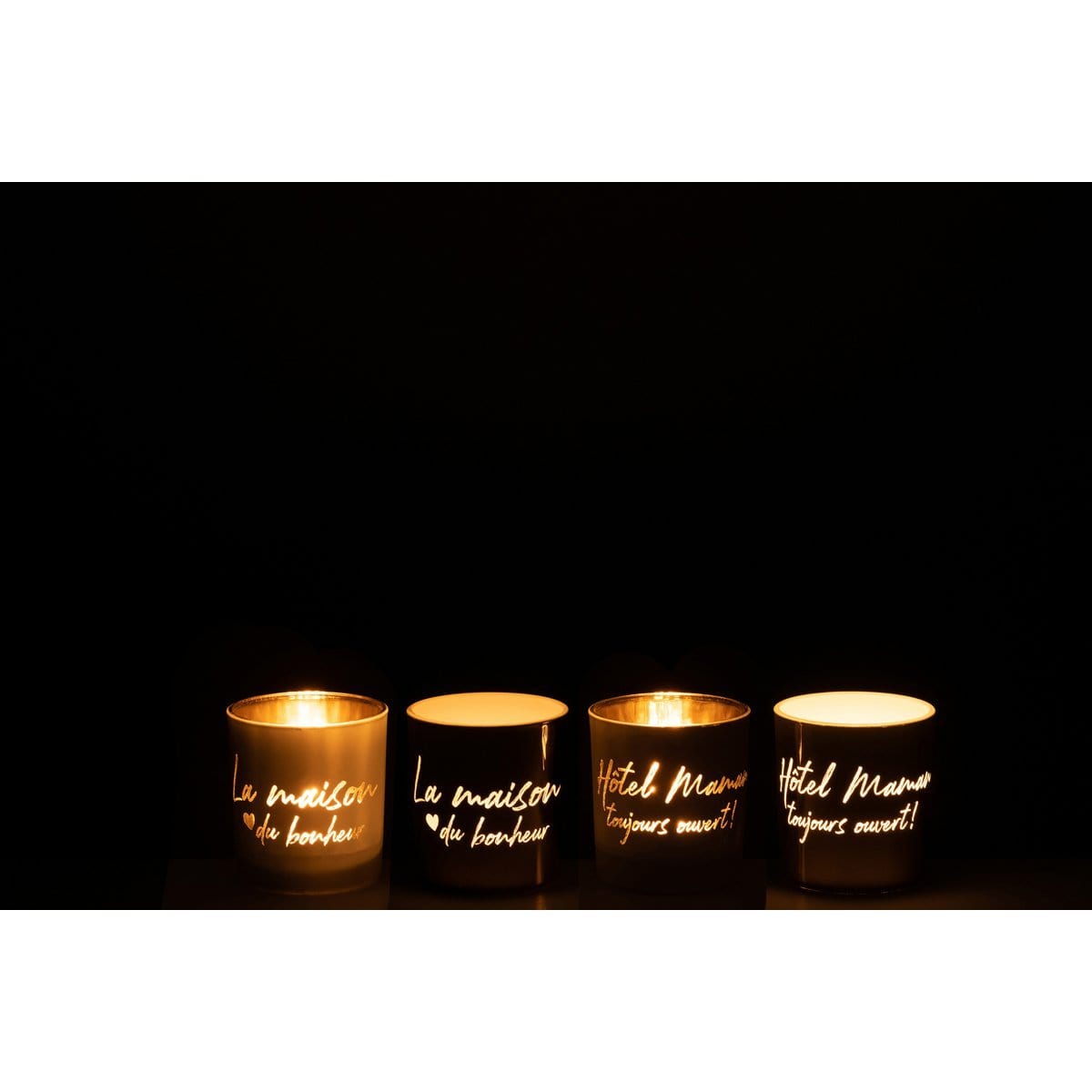 J-Line J-Line theelichthouder - textiel/glas - goud/zilver - small - 4 stuks