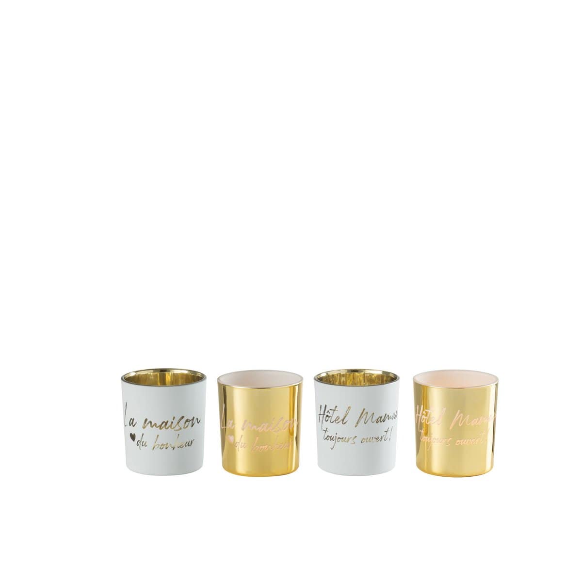 J-Line J-Line theelichthouder - textiel/glas - goud/zilver - small - 4 stuks