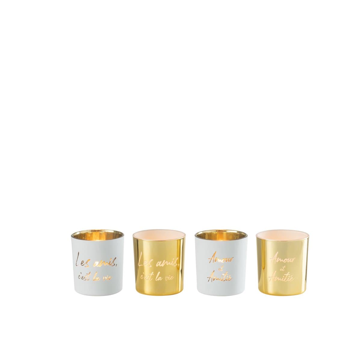 J-Line J-Line theelichthouder - textiel/glas - goud/zilver - small - 4 stuks