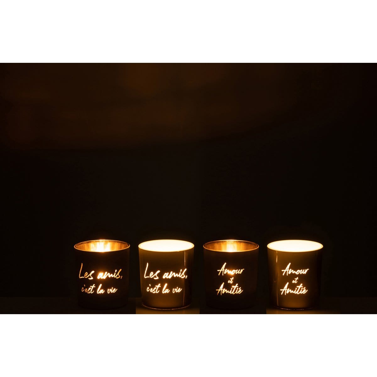 J-Line J-Line theelichthouder - textiel/glas - goud/zilver - small - 4 stuks