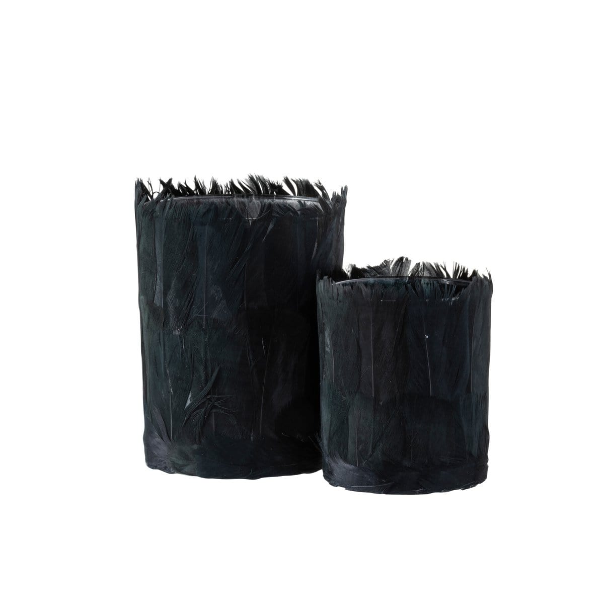J-Line J-Line theelichthouder Veren - glas - zwart - large - 2 stuks