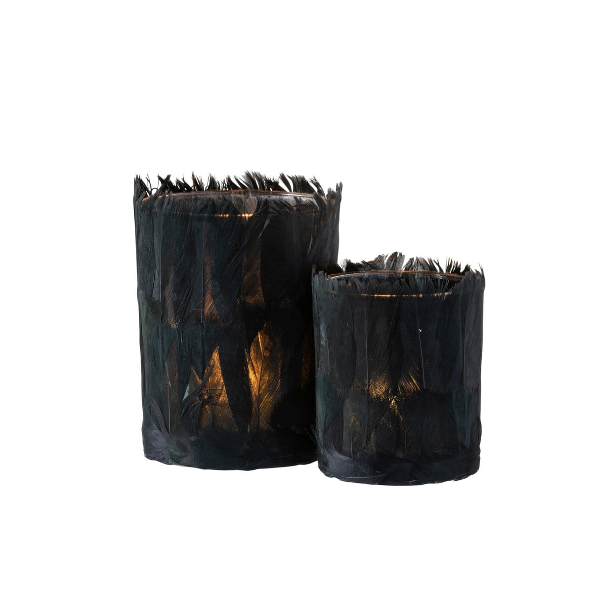 J-Line J-Line theelichthouder Veren - glas - zwart - large - 2 stuks